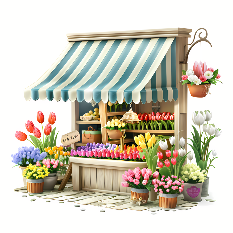 Spring Flower Store,Flower Stand,Vintage Flower Shop
