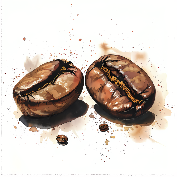 Coffee Beans,Watercolor Painting,Brown And Black Colors