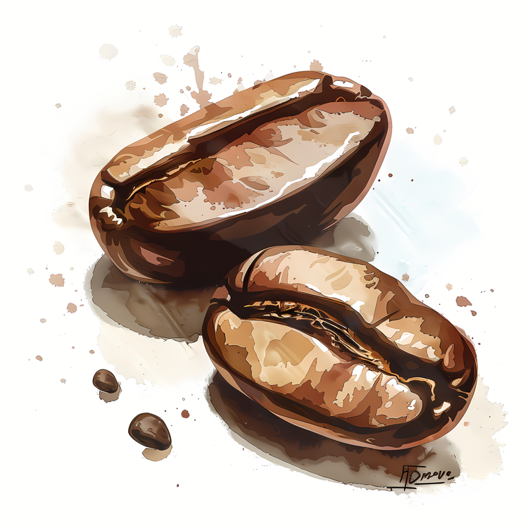 Coffee Beans,Brown Beans,Watercolor Art
