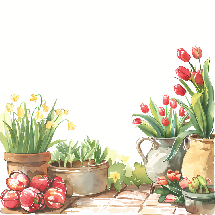 Spring Market,Tulips,Pots