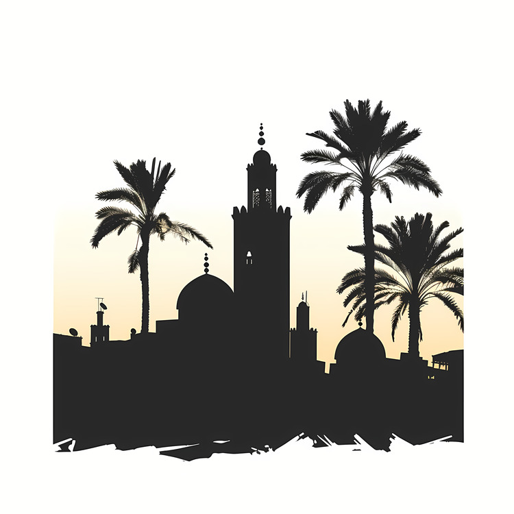 Marrakech,Mosque,Palm Trees