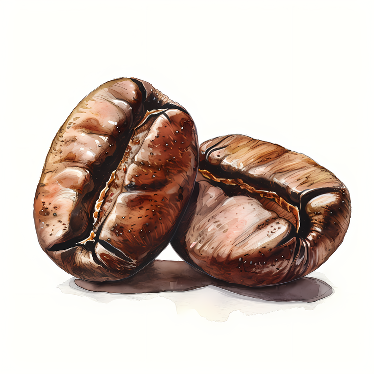 Coffee Beans,Watercolor Painting,Brown Coffee Beans