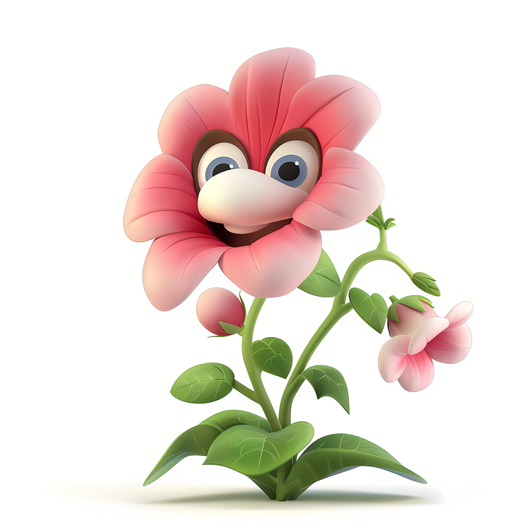 3d Cartoon Flowers,Pink Flower,Smiling Face