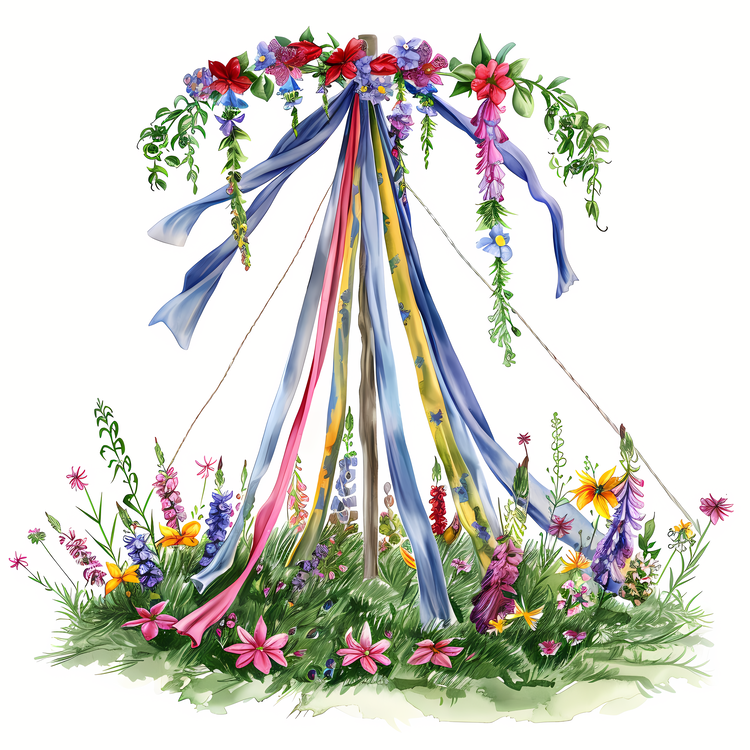 Maypole,Flowers,Greenery