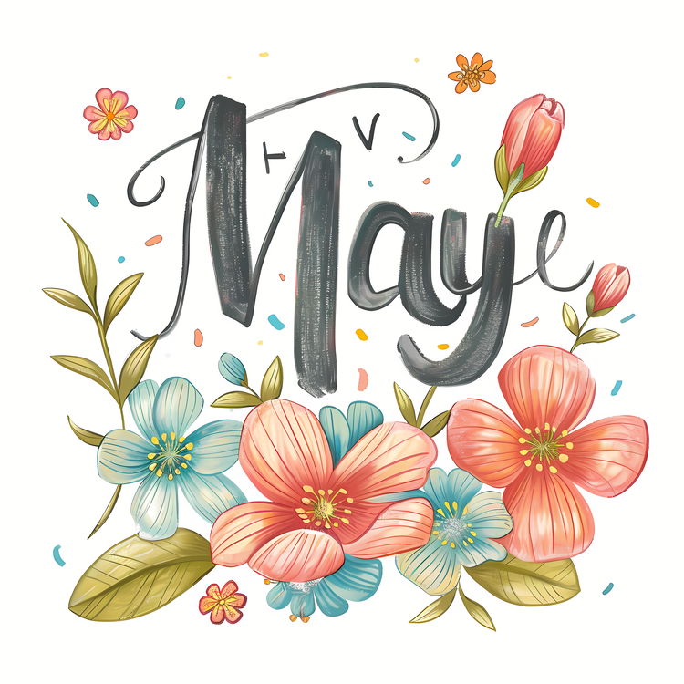 Hello May,Colorful Flowers,Watercolor Design