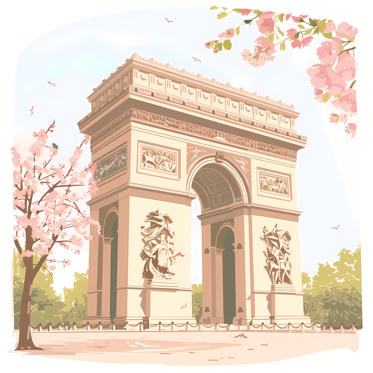 Arc De Triomphe,Springtime,Cherry Blossoms