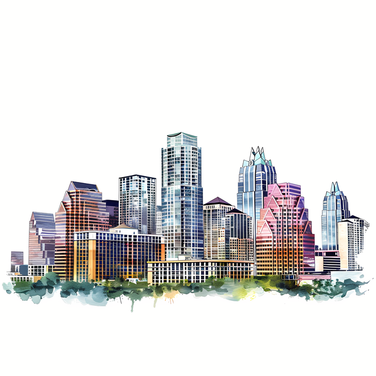 Austin Skyline,Skyline,Watercolor