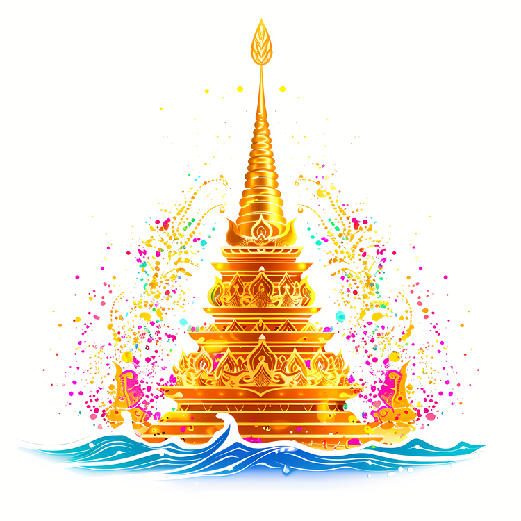Songkran,Gold Pile,Water Droplets
