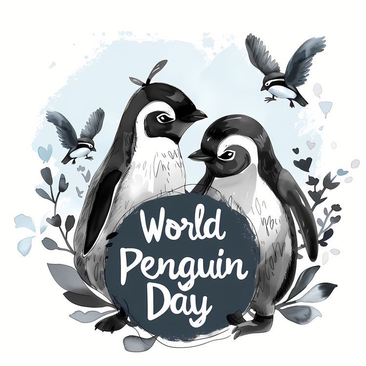 World Penguin Day,Penguins,Watercolor Illustration