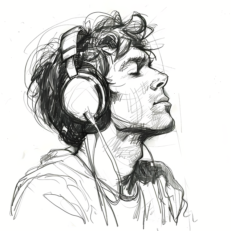 Listening To Music,Drawing,Portrait