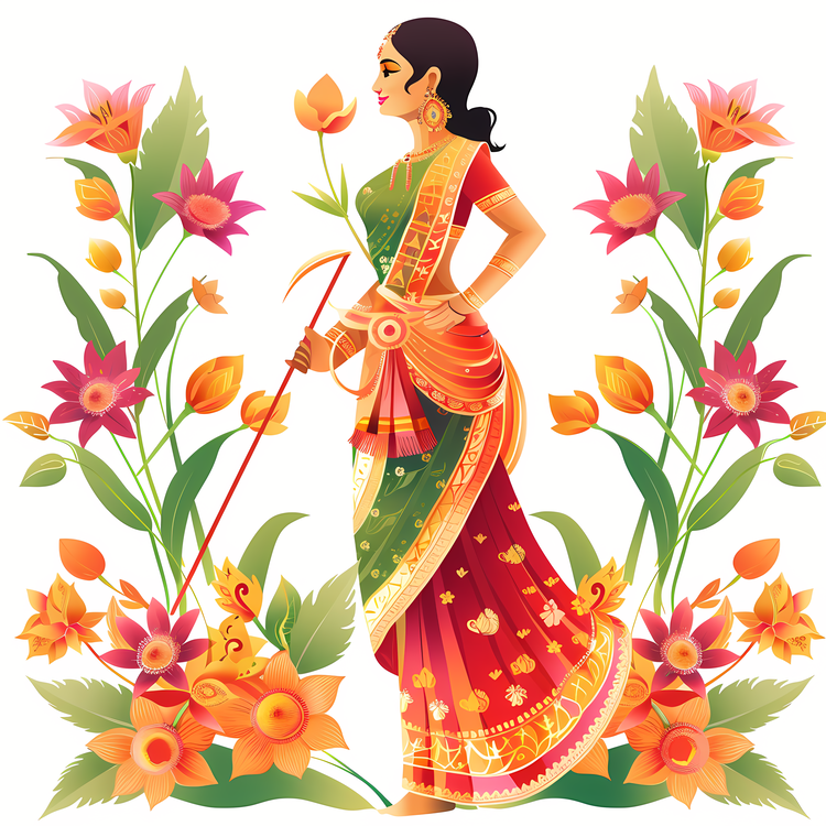 Gudi Padwa,Indian Woman,Flowers