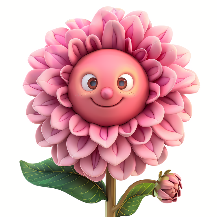 3d Cartoon Flowers,Pink Flower,Happy Face