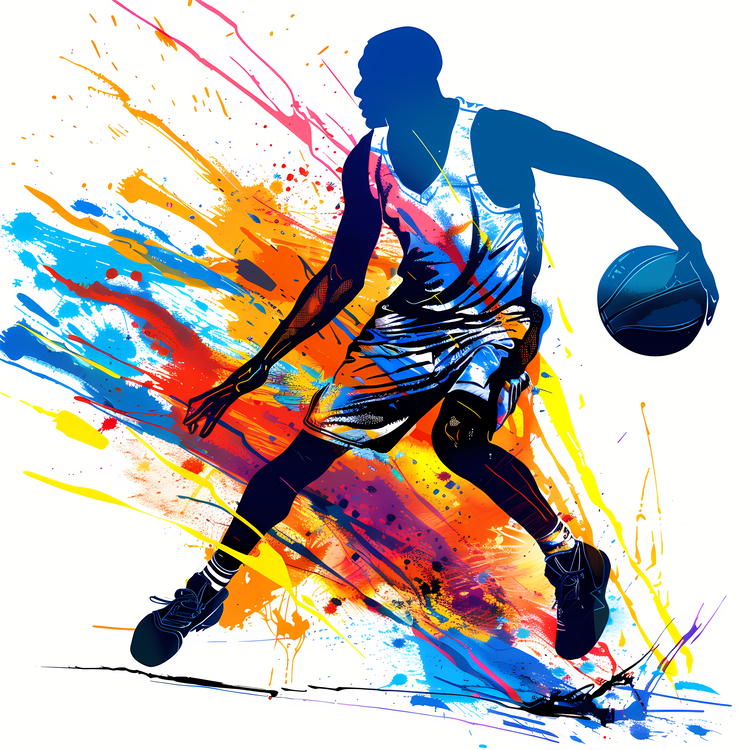 Basketball Silhouette,Basketball Player,Colorful Paint Splashes