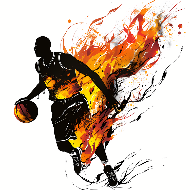Basketball Silhouette,Basketball Player,Fire