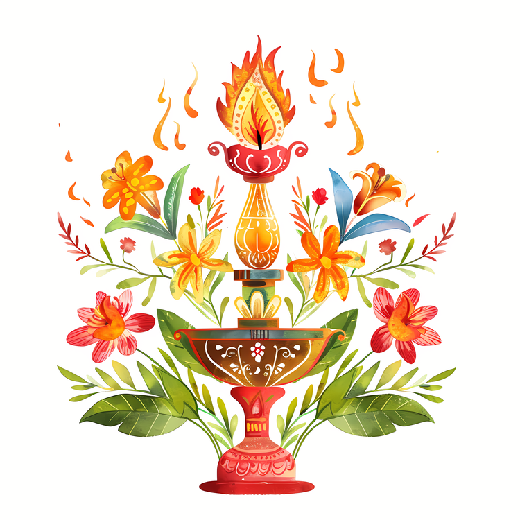 Gudi Padwa,Watercolor,Floral Arrangement