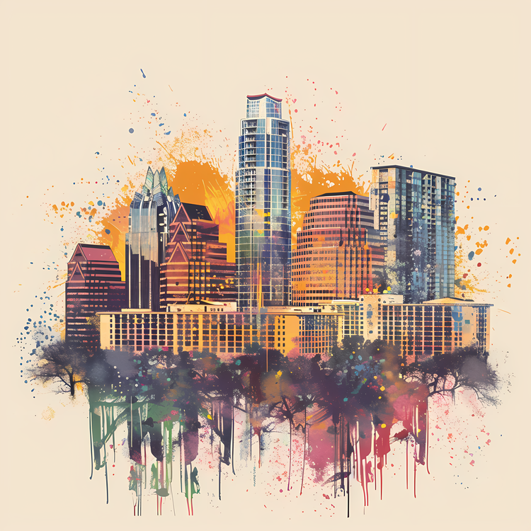 Austin Skyline,Watercolor,Skyline