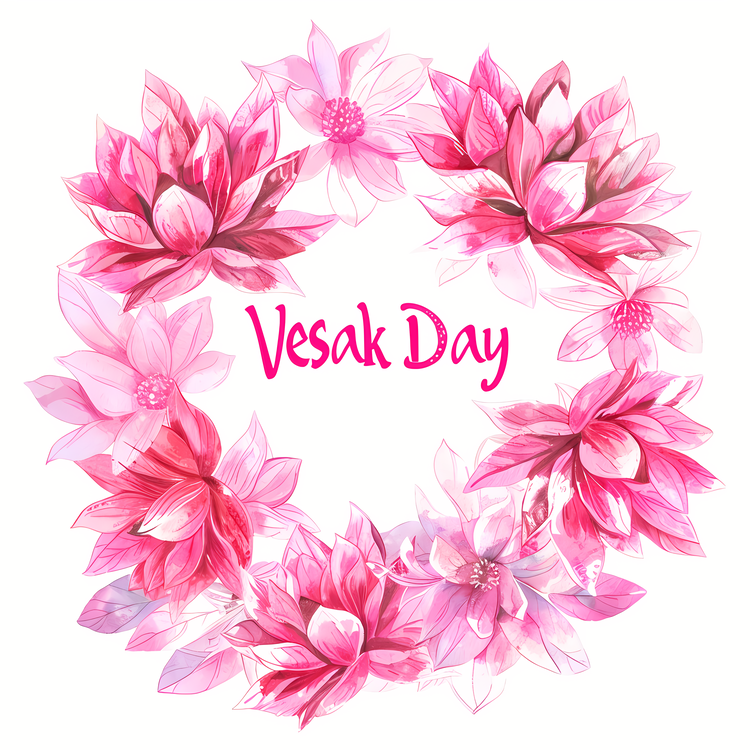 Happy Vesak Day,Floral Wreath,Pink Flowers