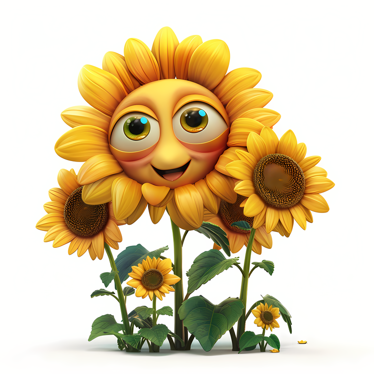 3d Cartoon Flowers,Smiling Sunflower,Happy Sunflower