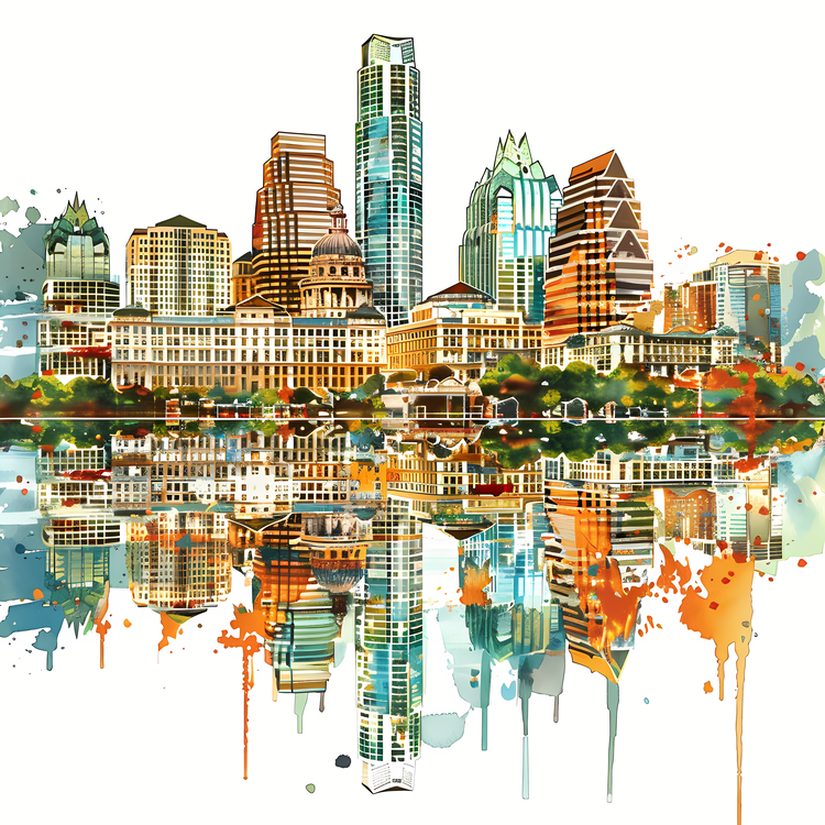 Austin Skyline,Architecture,Watercolor Painting