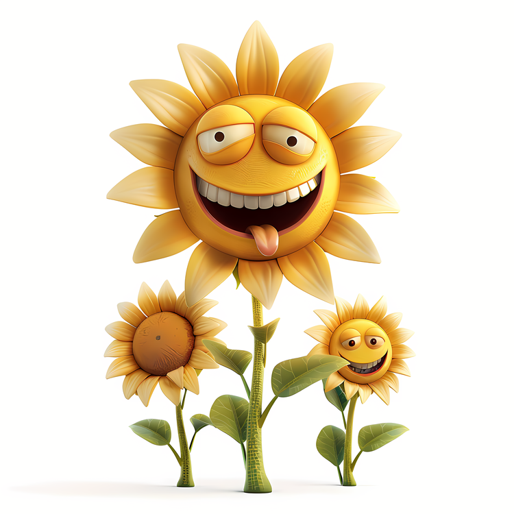 3d Cartoon Flowers,Smiley,Sunflower