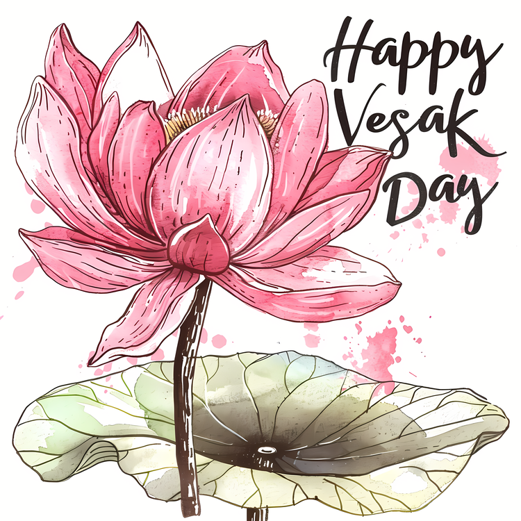 Happy Vesak Day,Pink Lotus Flower,Watercolor