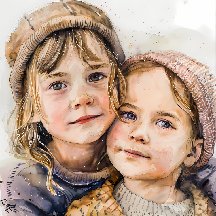 Happy Siblings Day,Watercolor,Portrait