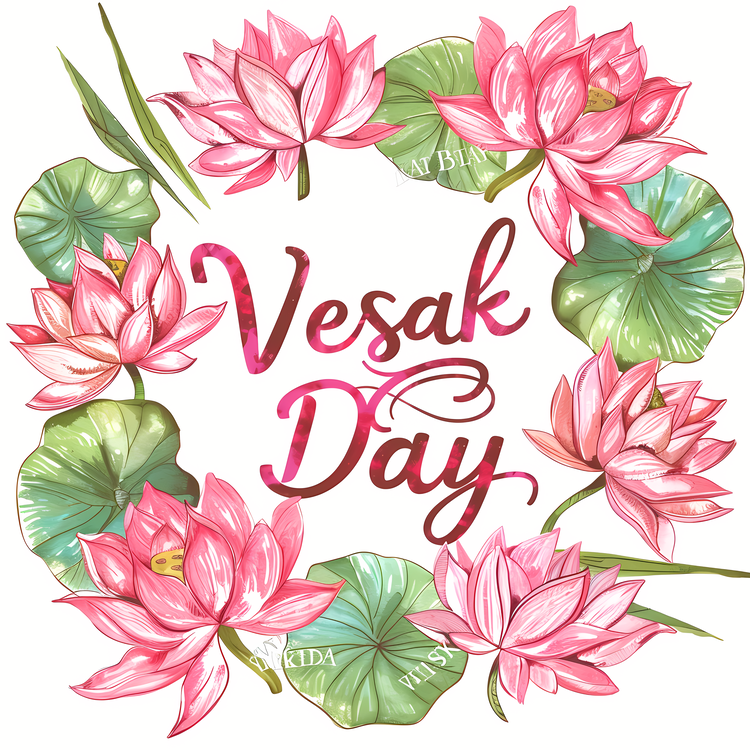 Happy Vesak Day,Flower Wreath,Watercolor