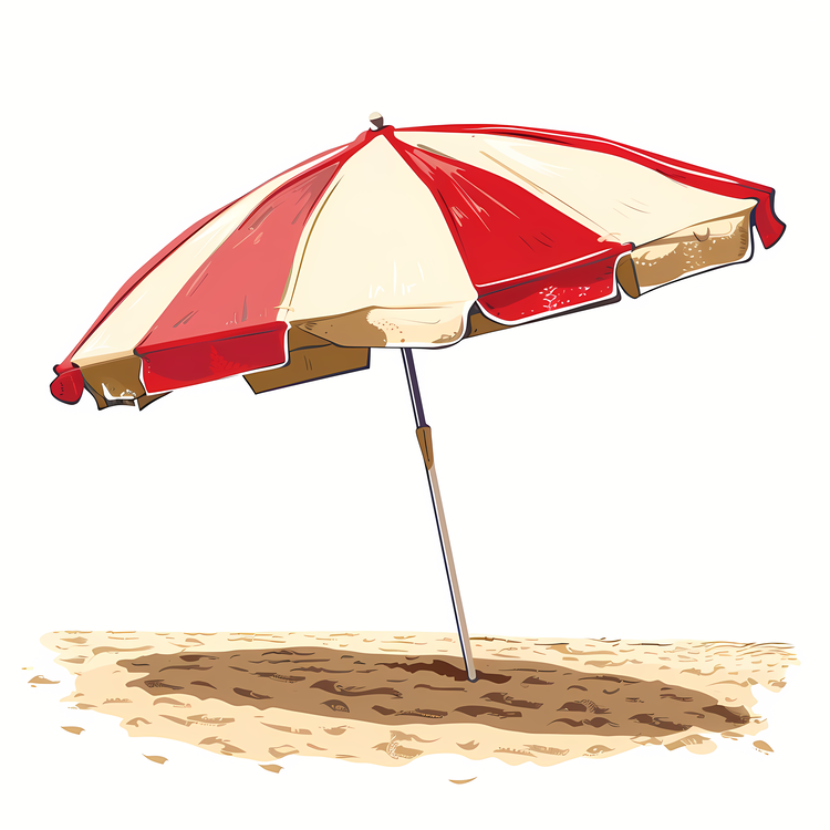 Beach Umbrella,Red And White,Sandy