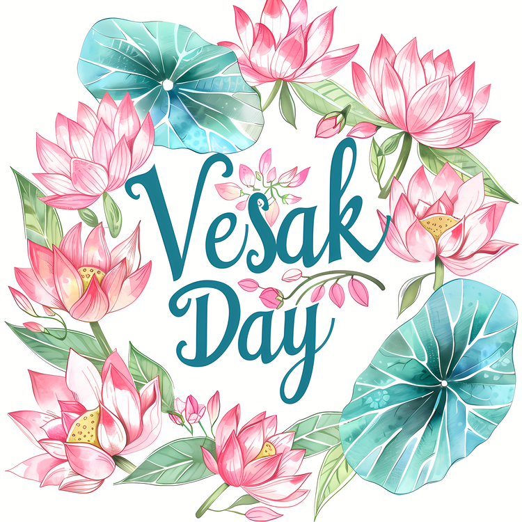 Happy Vesak Day,Watercolor,Pink Lotuses