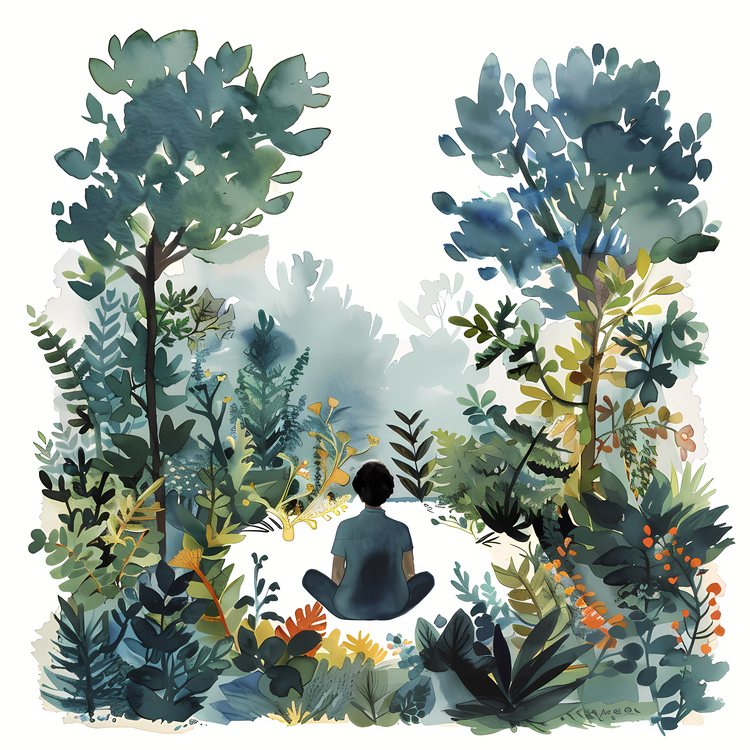 Garden Meditation Day,Watercolor,Nature