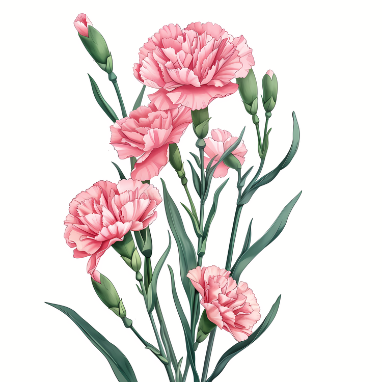 Pink Carnation,Flower Bouquet,Watercolor Painting