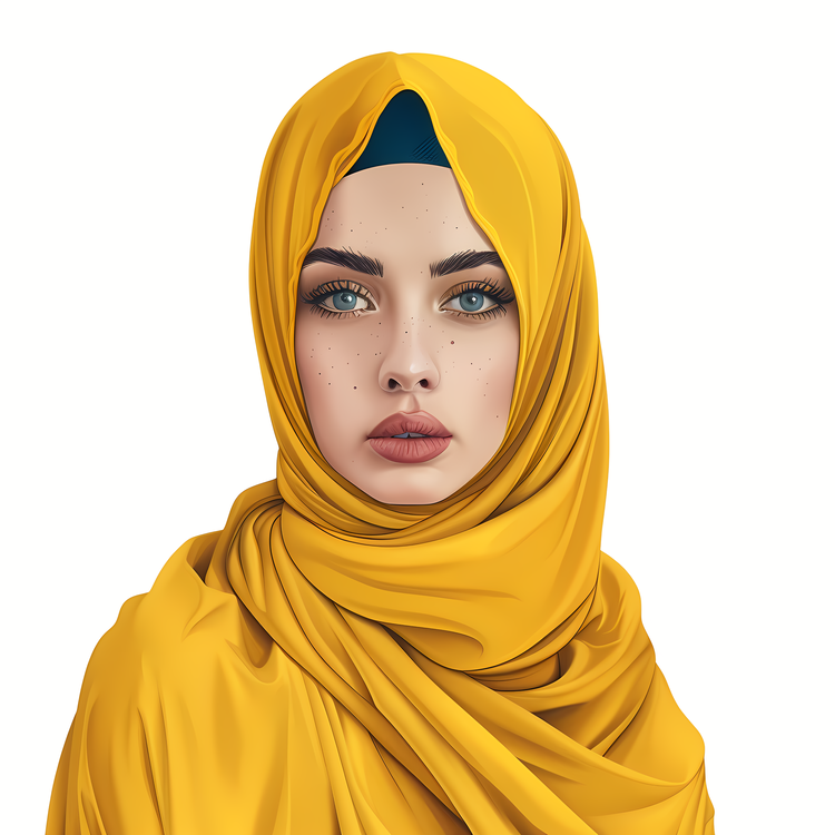 Muslim Woman,Woman In Yellow Hijab,Abstract Portrait