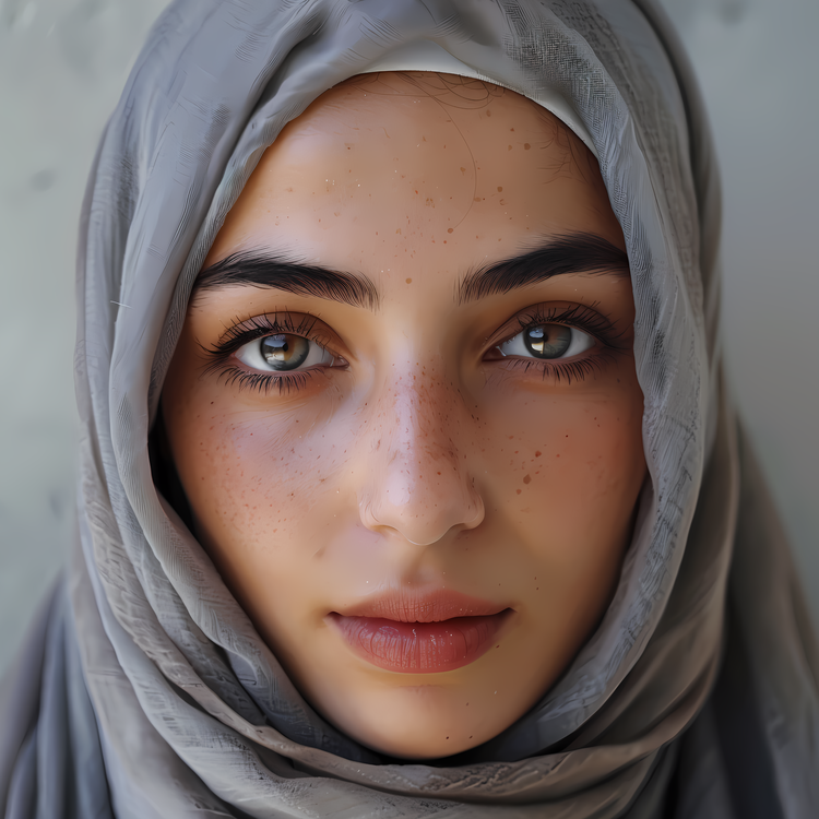 Muslim Woman,Arabic Woman,Grey Headscarf