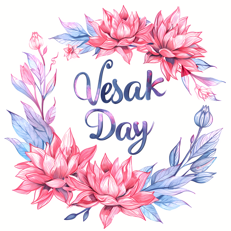 Happy Vesak Day,Watercolor Wreath,Floral Bouquet