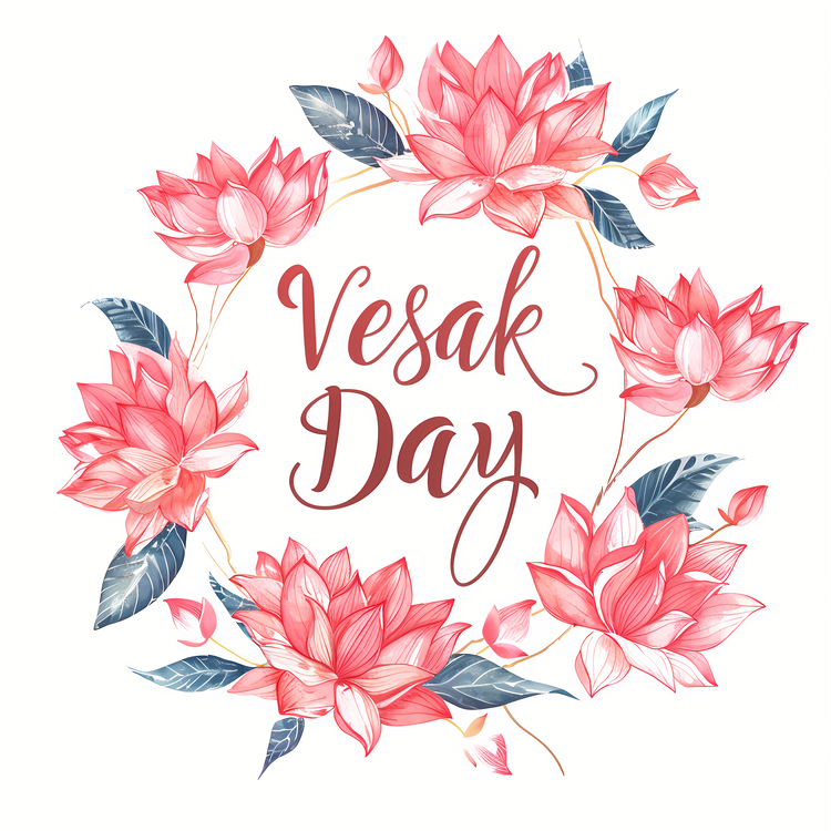 Happy Vesak Day,Floral Wreath,Lotus Flower