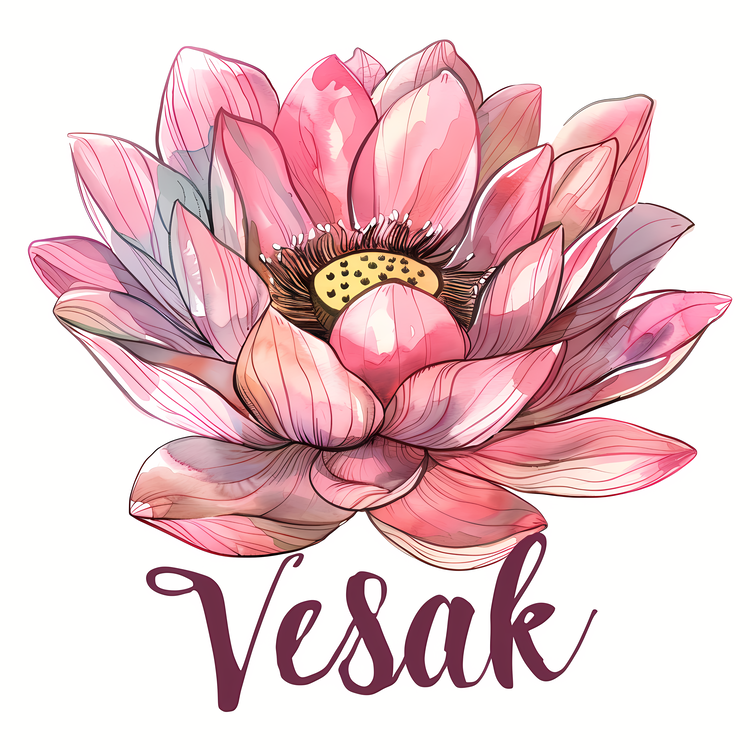 Happy Vesak Day,Watercolor,Pink Lotus