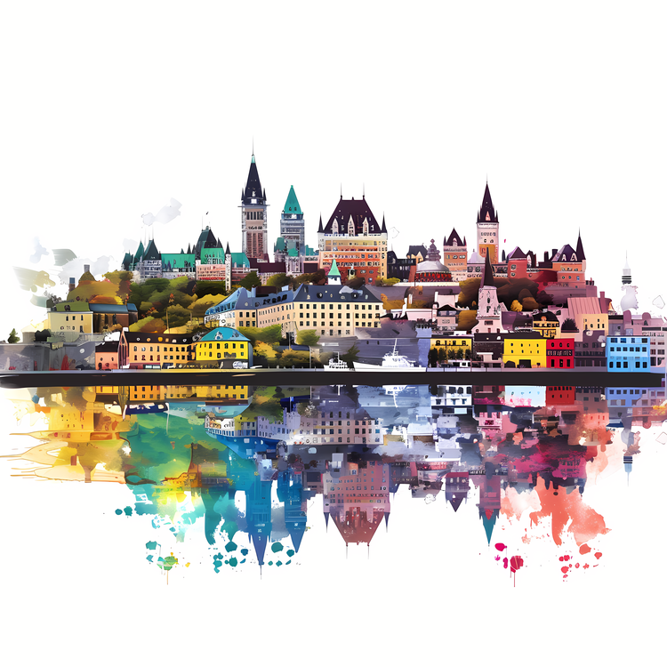 Quebec City Skyline,Watercolor,Cityscape