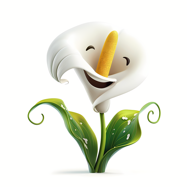 3d Cartoon Flowers,Smiling White Calla Lily,Flower With A Smile