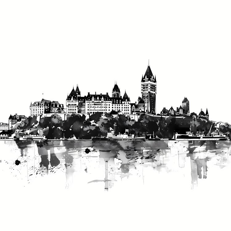 Quebec City Skyline,Watercolor,Landmark