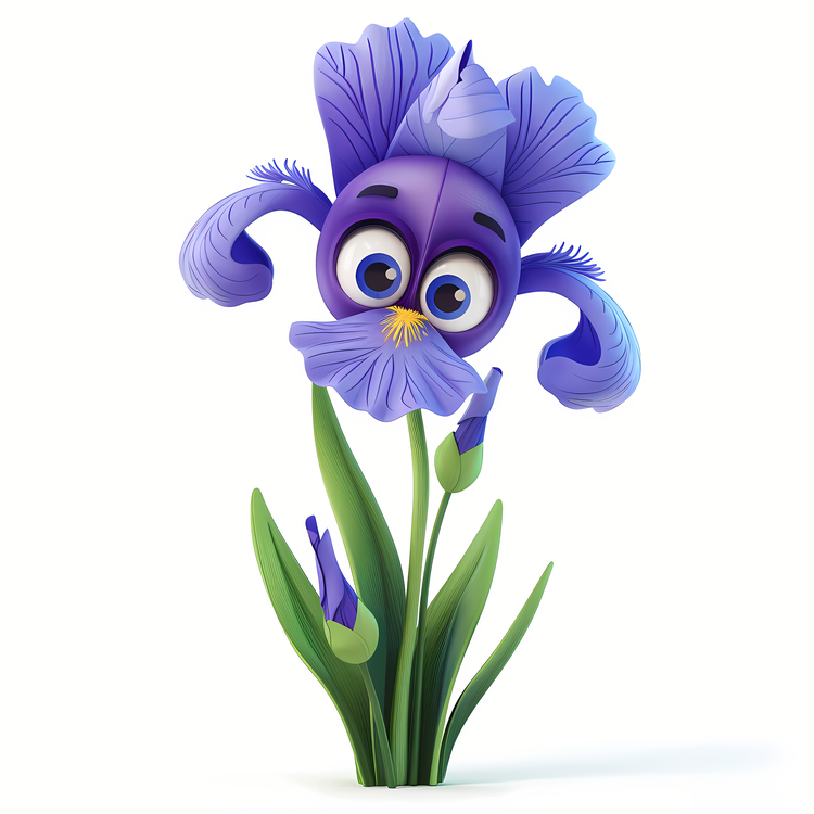 3d Cartoon Flowers,Blue Iris,Whimsical