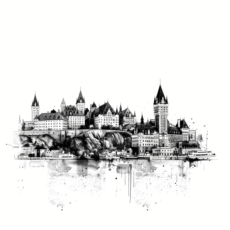 Quebec City Skyline,Watercolor,Canada