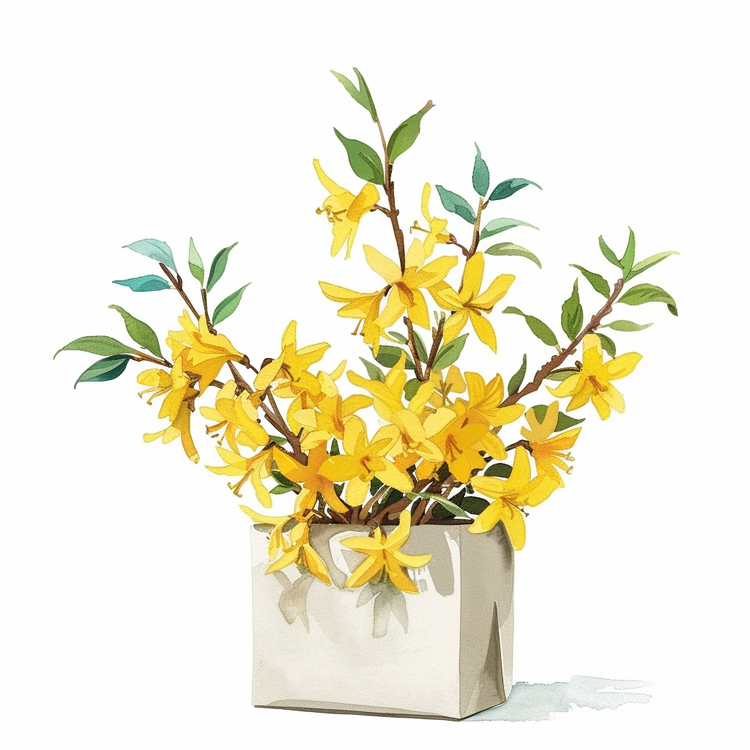 Forsythia,Yellow Flowers,Vase