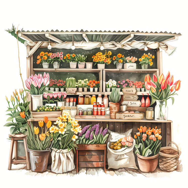 Spring Market,Flower Stand,Vibrant Colors