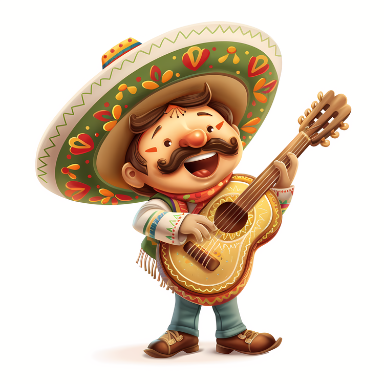 Cinco De Mayo,Cartoon Musician,Man Playing Guitar