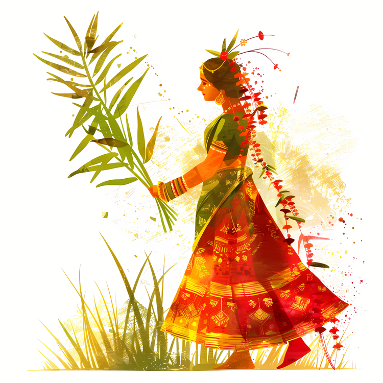 Gudi Padwa,Girl With Bamboo In Hand,Woman Holding Bamboo