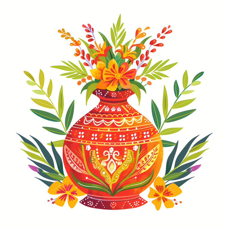 Gudi Padwa,Indian Art,Vase With Flowers