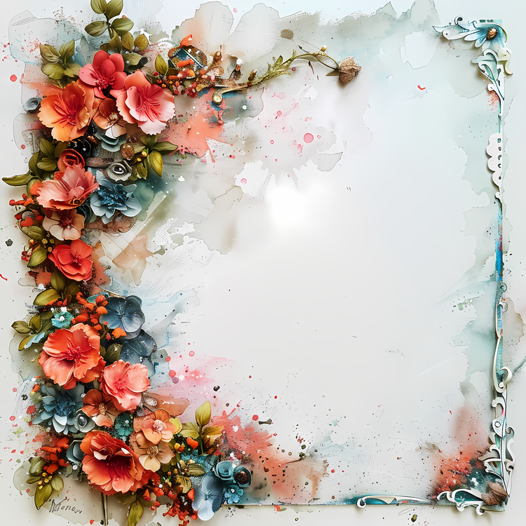 Scrapbook Day,Watercolor,Floral Frame
