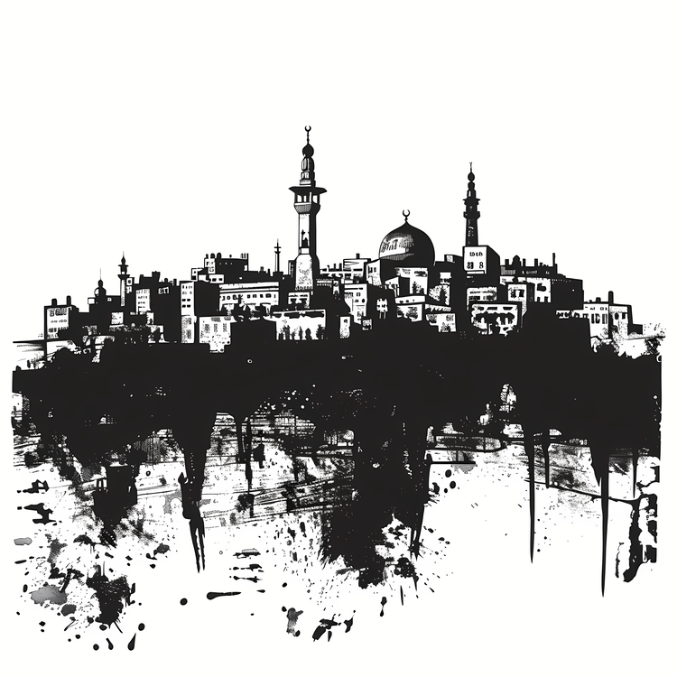 Gaza City Skyline,Skyline,Black And White