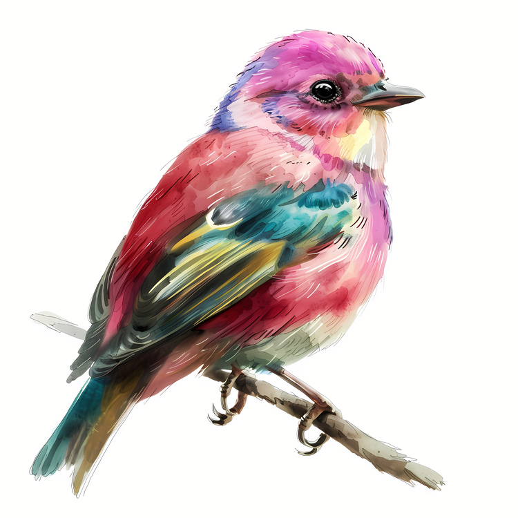 Bird Day,Watercolor Painting,Pink Bird
