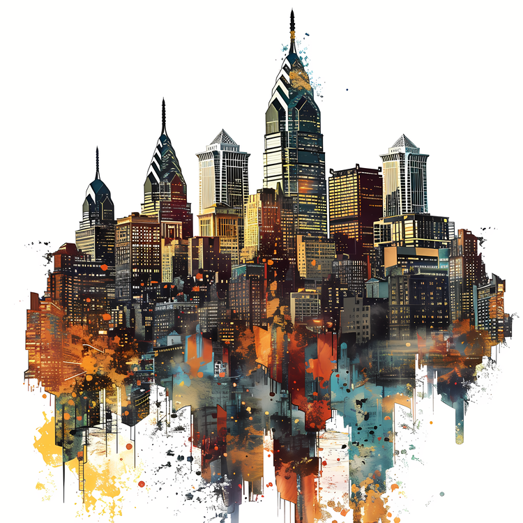 Philly Skyline,Watercolor,Philadelphia Skyline